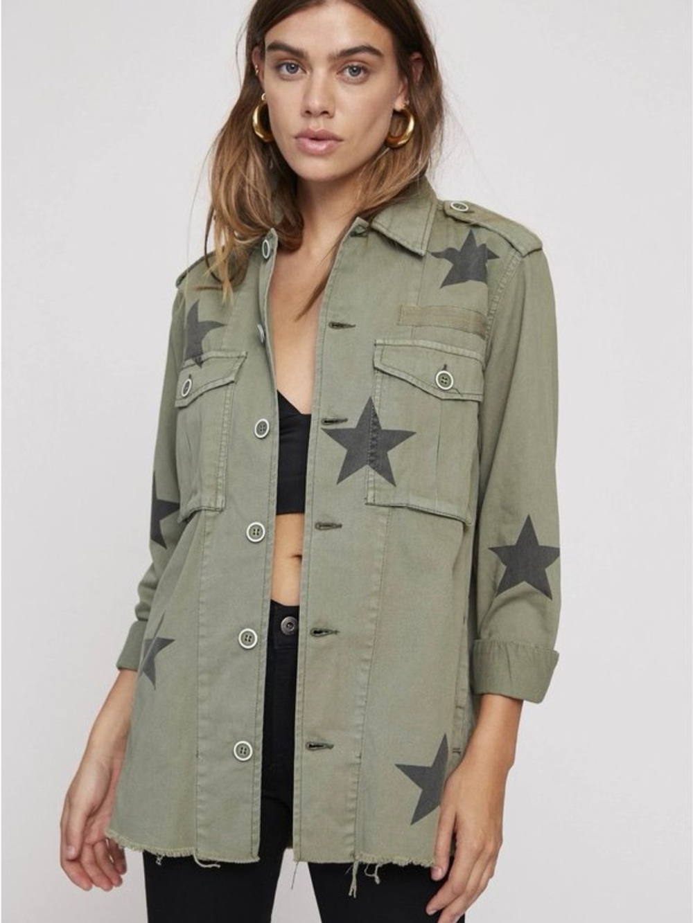 Pistola Camilo Military Jacket Royal Honor Green Stars Shacket Size Small - Picture 2 of 13